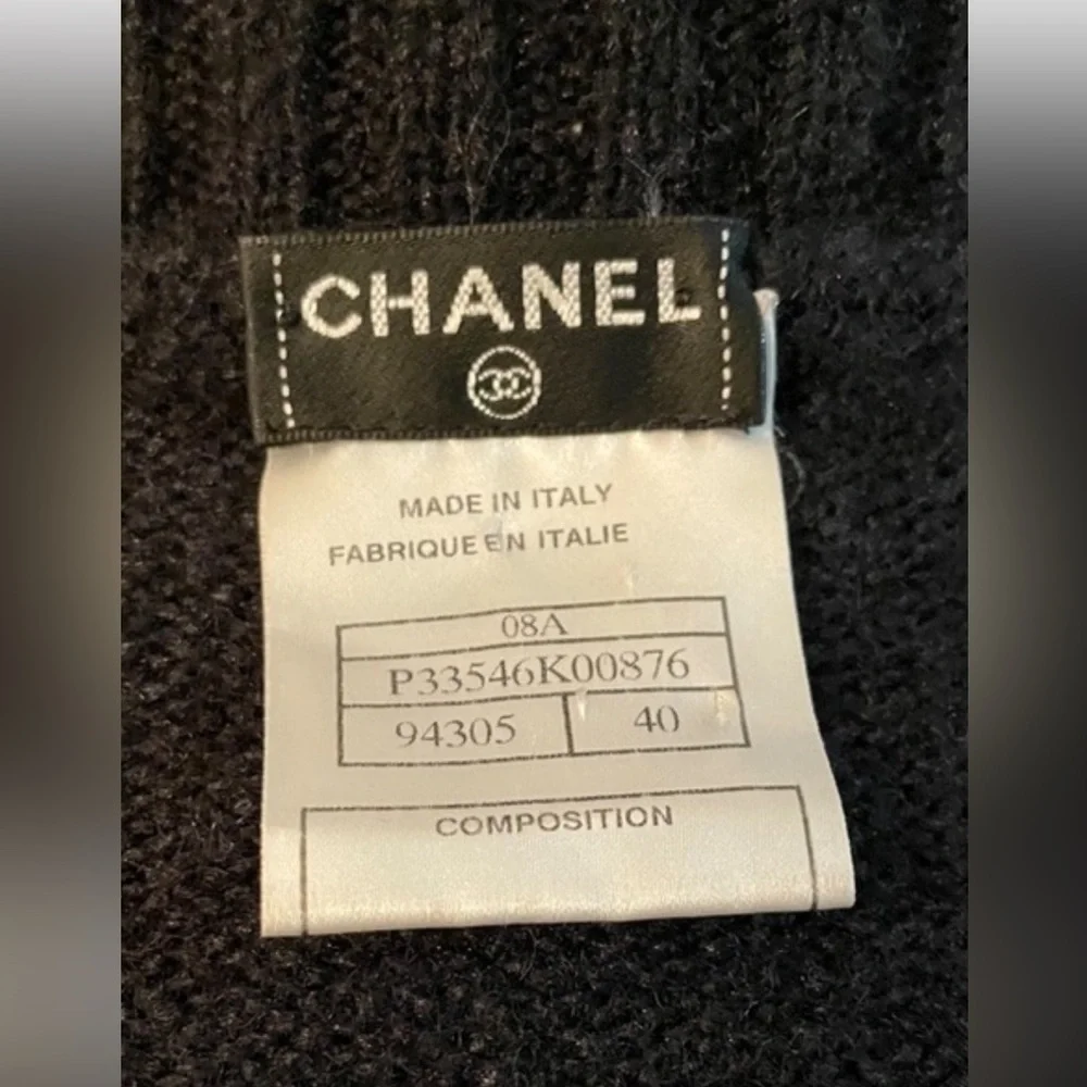 CHANEL Charcoal Grey Signature Button Short Sleeve Cardigan Sweater